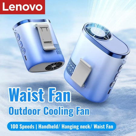 Lenovo Portable Waist Fan 100-Speed Strong Wind Rechargeable Neck Fan Quiet Long Battery Life Clip-on Fan for Outdoor Hiking