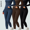 Two-Piece Set Women'S Patchwork High Elastic Soft round Neck Flat Shoulder Long Sleeve Slim Fit Beautiful Hip Tight Pants Yoga Clothes Suit Workout Running Clothes Four Seasons Outdoor Running Cycling Hiking Walking Shopping Fashion Suit Gym
