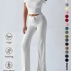 Women'S Basic Solid Short Sleeve Two-Piece Set, Casual round Neck Crop Tee & Drawstring High Waist Trousers for Daily Wear, Ladies Summer Clothes, Womenswear