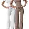 Women'S Basic Solid Short Sleeve Two-Piece Set, Casual round Neck Crop Tee & Drawstring High Waist Trousers for Daily Wear, Ladies Summer Clothes, Womenswear