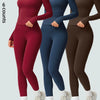 Two-Piece Set Women'S Patchwork High Elastic Soft round Neck Flat Shoulder Long Sleeve Slim Fit Beautiful Hip Tight Pants Yoga Clothes Suit Workout Running Clothes Four Seasons Outdoor Running Cycling Hiking Walking Shopping Fashion Suit Gym