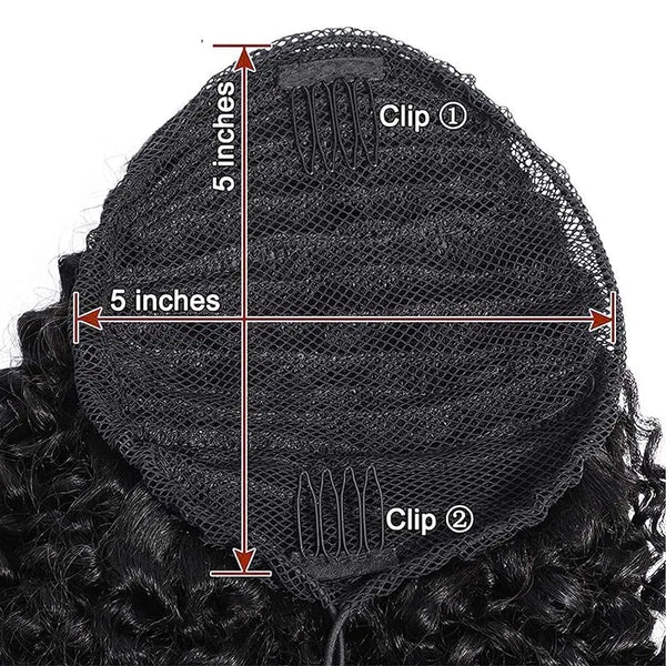 Curly Ponytail Extensions Deep Wave Drawstring Ponytail For Black Women Human Hair With Clip In Thick Ponytail Hair Natural #1B