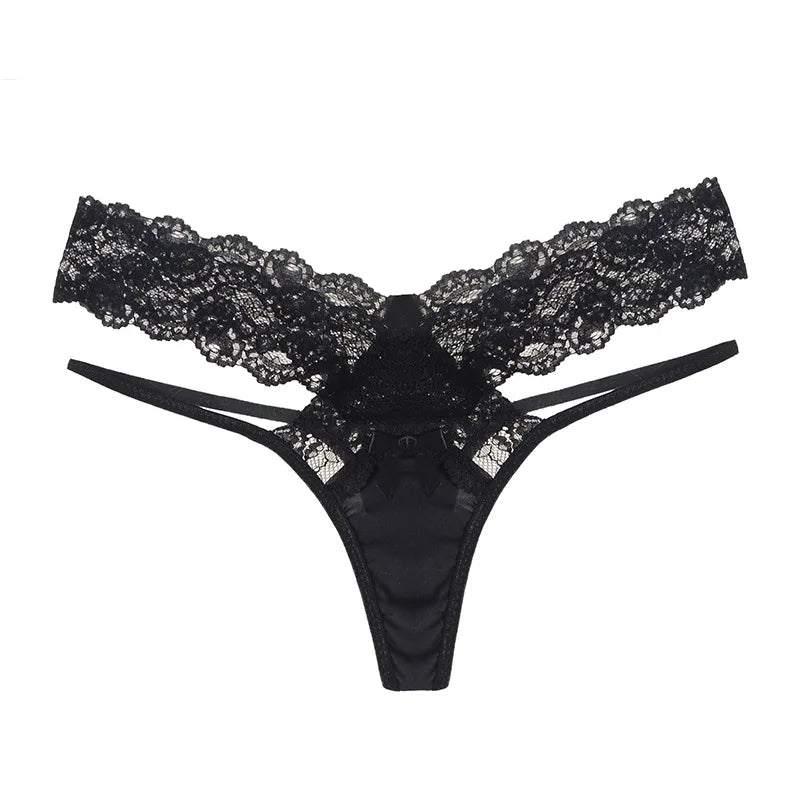 Women's Lace Thong Panties Sexy Floral Lace Trim Low Waist Briefs Breathable Soft Underwear for Women & Girls