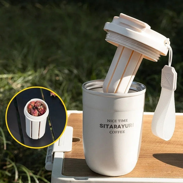 JUSTINLAU Stainless Steel Coffee Cup Insulated Water Bottle Double Drinking Straw Cup With tea strainer Office Outdoor Water Cup