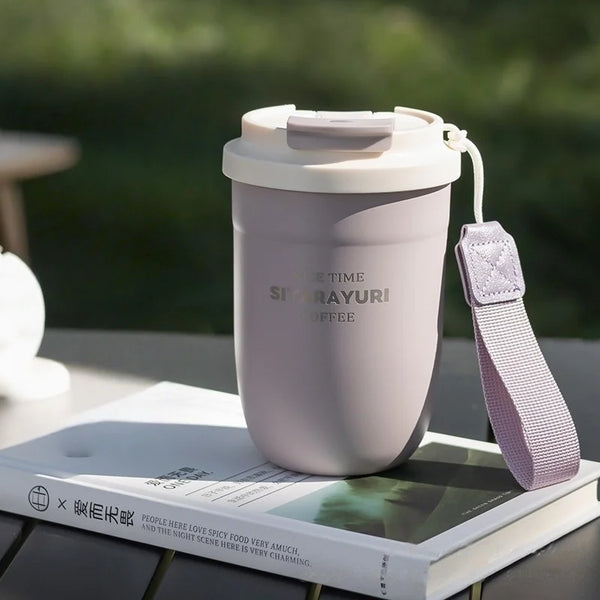 JUSTINLAU Stainless Steel Coffee Cup Insulated Water Bottle Double Drinking Straw Cup With tea strainer Office Outdoor Water Cup