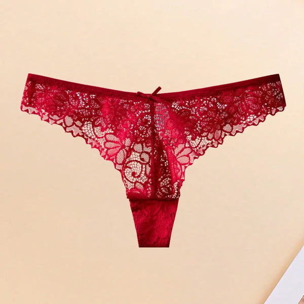 10Pcs Women's Floral Lace Panties Sexy Bow Decor Low Rise Underwear Soft Breathable Panties, Ideal for Daily Wear,  Gym, Parties