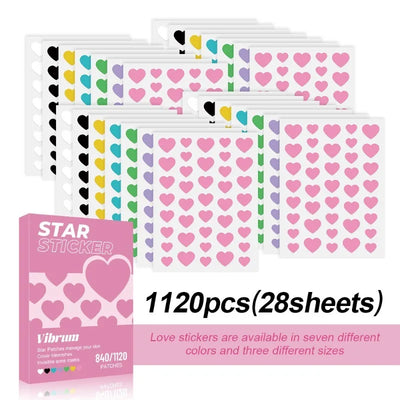1120pcs Colorful Heart-Type Pimple Removal Sticker Breathable Hydrocolloid Acne Patch Anti-Acne Spots Marks Concealer Makeup
