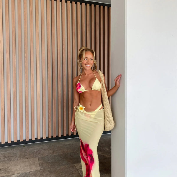 New Bikini Beach Skirt Tunics for Beach Long Leaves Print Bikini Cover up Robe de Plage Sarong Beach Swimsuit cover-ups