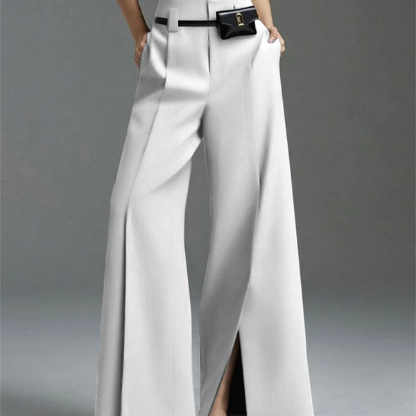 Yeezzi Urban Female Business Suit Pants 2025 New Fashion Black White Loose Straight Pant High-Waist Pleated Split-Front Trousers