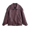 HH Autumn Faux Leather Jacket For Women Casual Solid Long Sleeve Zipper Pu Leather Coats New Fashion Female Streetwear