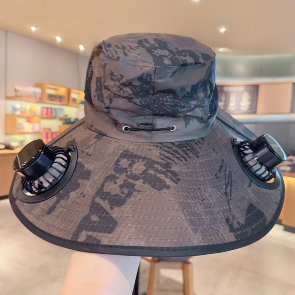 New Solar Fan Hat Breathable USB Charging Sun Hat for Men with 2 Solar Fan Wide Brim Fisherman Hat Outdoor