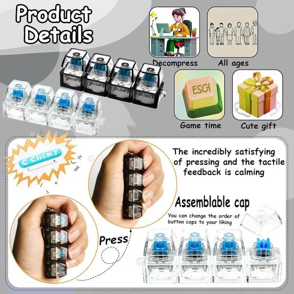 Lighting LED Keyboard Keychain Fidget Toys Clicker Sensory Toy Stress Relief  for Keyboard Keychain Fidget Gadget for Adults toy