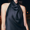 Women Backless Halter Crop Top Solid Satin Standup collar Slip Tank Top Casual Office Ladies Off Shoulder Evening Party Vests