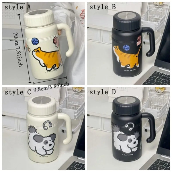 Leak Proof Insulated Cup with Tea Strainer Cartoon Stainless Steel Water Bottle 1000ml with Handle Portable Thermos Travel Use