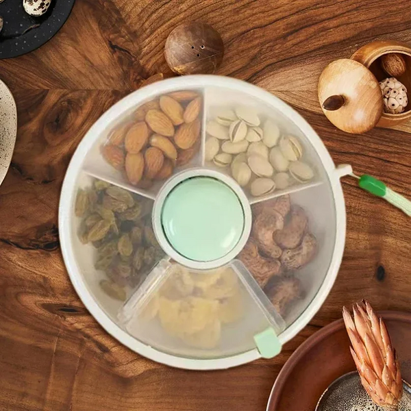Circular Rotating Lunch Box Snack Container Moisture Proof Sealed Fruit Tray Spinner Candy Box Portable Melon Seed Storage Box