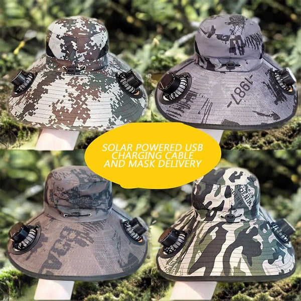 Fashion Solar Fan Hat Rechargeable USB Charging Fisherman Hat UPF 50+ with 2 Solar Fan Bucket Hat Outdoor
