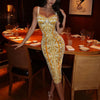 Party Dresses For Women Fashion Sexy Streetwear Printed Slash Neck Strap Sleeveless Sheath Hip Wrap Long Vestidos Robes Female