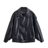 HH Autumn Faux Leather Jacket For Women Casual Solid Long Sleeve Zipper Pu Leather Coats New Fashion Female Streetwear
