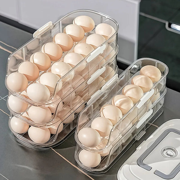 Multi-layer Fridge Egg Storage Box Shelf Automatic Rolling Eggs Holder Rack Ladder Style Refrigerator Eggs Dispenser Organizer