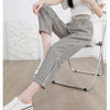 Women's Casual Vertical Striped Comfortable Breathable Elastic Waist Belted Daily Wear Casual Tapered Crop Pants With Pockets