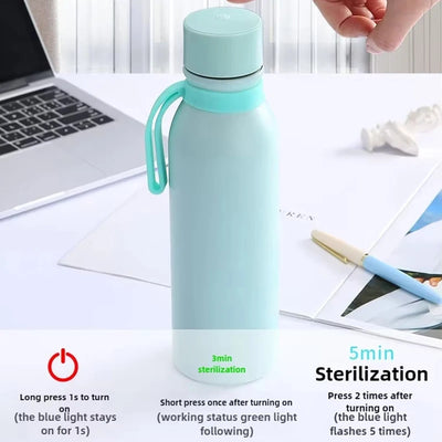 UV-C Purification Water Bottle Outdoor Smart Insulated Stainless Steel Cup for Auto Clean Keep Hot Cold Gym Running Cycling