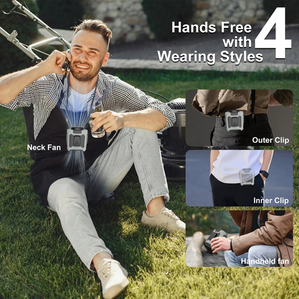 Portable Waist Clip Neck-Worn Fan 5-Speed Strong Wind with Power Bank and LED Light Ideal for Hiking Couriers and Outdoor Work