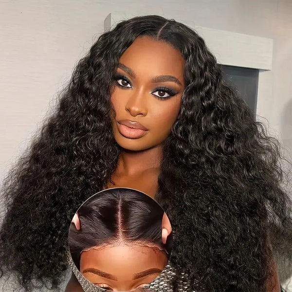 4x4 Water Wave Glueless Lace Front Wig Natural Color Deep Wave Human Hair Wig Pre plucked 5x5 Transparent Lace wig Ready to Wear