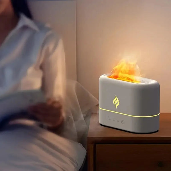 1pc 7 colors Flame Simulation Ultrasonic Humidifier with Aromatherapy and Lighting - USB Powered Essential Oil Diffuser for Bedr