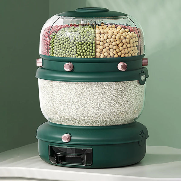 9kg Rotatable Cereal Container For Bulk Rice Barrels Containers Sealed Insectproof Tank Grain Dispenser Kitchen Storage Box