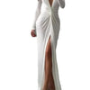Women Maxi Dress Autumn 2023 New Fashion Sexy Slit V Neck Long Sleeve Solid Slim Pleated Evening Party Prom Dresses