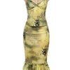 Weird Puss See Through Women 2 Piece Set Y2K Ruffles Patchwork Camisole+Tierred Skirts Matching Vacation Sexy Midnight Clubwear