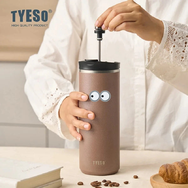 Tyeso 750ml French Press Vacuum Flasks Mug Stainless Steel Cold Brew with Eye Stick Tea Infuser Double-Wall Insulated Thermoses
