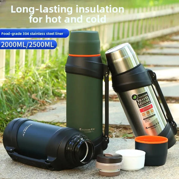 Portable 304 Stainless Steel Insulated Tea Pot Men's Outdoor Travel Car Thermal Cup Filter Net Brewing Bottle 2000ml