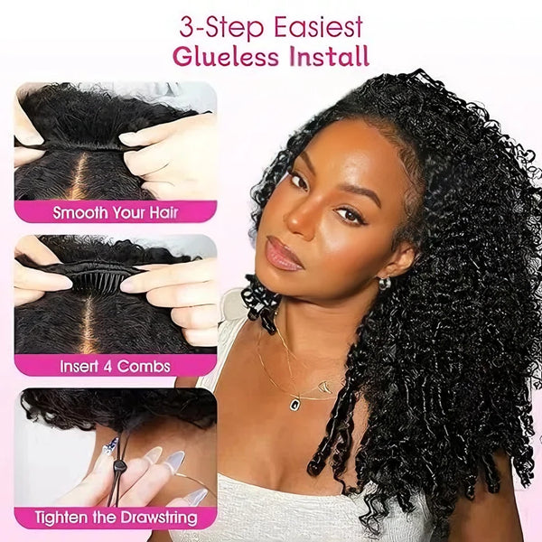 250% Density Glueless Wigs Human Hair Burmese Curly Wig Upgrade 3 IN 1 Half Wig With Drawstring Seamless Clip Ins Flip Over