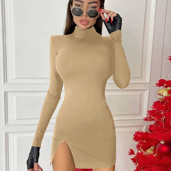Women Spring Autumn Long Sleeve Bodycon Soild Color Black Slim Package Hip Mini Dress Female Clothing Streetwear