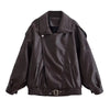 HH Autumn Faux Leather Jacket For Women Casual Solid Long Sleeve Zipper Pu Leather Coats New Fashion Female Streetwear