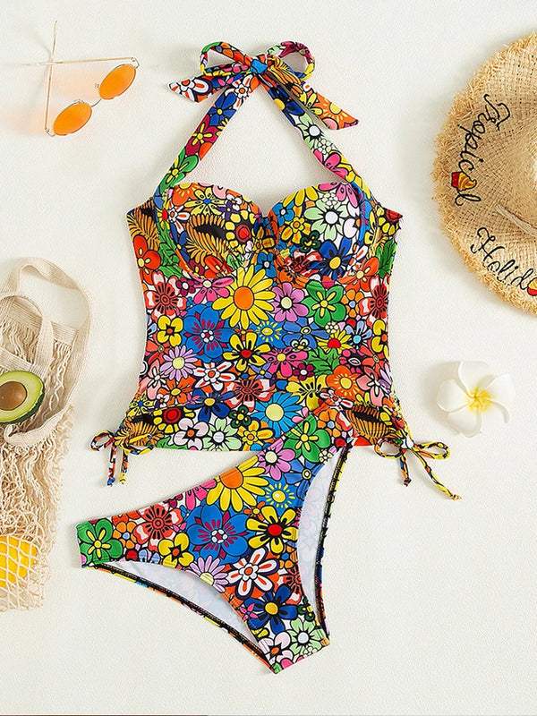 Vigoashely 2026 Sexy Tied Halter Bikini Set High Cut Push UP Swimsuit Women Print Backless Swimwear Biquinis Beach Bathing Suit