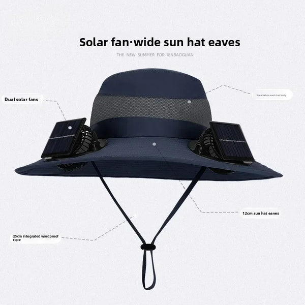 Mens Quick Dry Bucket Hat Large Size Sun Hat with Solar Powered Fan USB Rechargeable for Outdoor Hiking Camping Fishing Activity