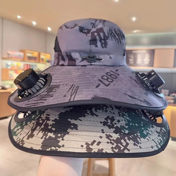 New Solar Fan Hat Breathable USB Charging Sun Hat for Men with 2 Solar Fan Wide Brim Fisherman Hat Outdoor