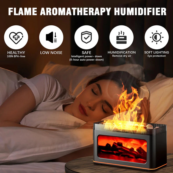 USB Desktop 3D Flame Aroma Diffuser Humidifier 7 Colors Simulation Light Aromatherapy Air Purifier for Bedroom/Essential Oil Set