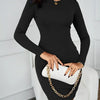 Crew Neck Slim Solid Dress, Elegant Long Sleeve Dress For Spring & Fall, Women's Clothing
