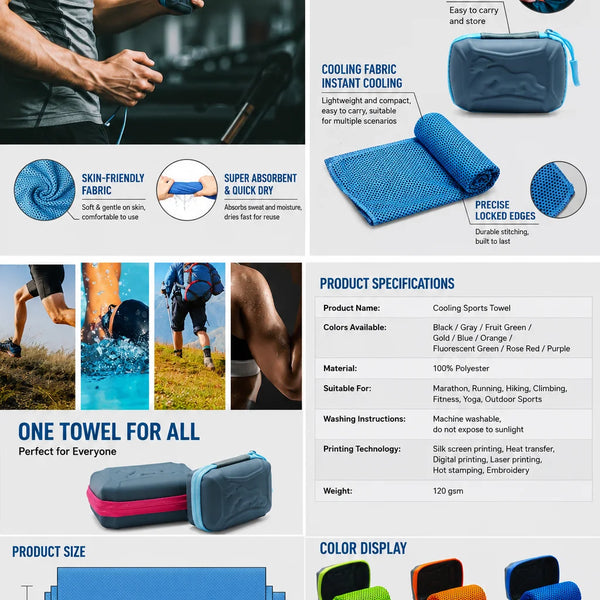 Cooling Towel with Portable Carry Case Quick Dry Sports Towel for Running Gym Fitness Yoga Hiking Travel