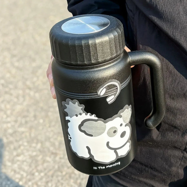Leak Proof Insulated Cup with Tea Strainer Cartoon Stainless Steel Water Bottle 1000ml with Handle Portable Thermos Travel Use