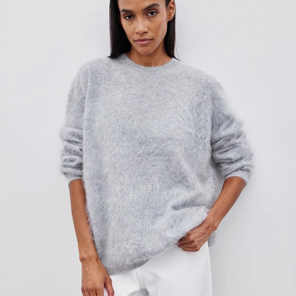Blubelle Women's Autumn Winter Solid Color Knit Sweater O-Neck Long Sleeve Loose Fit Casual Relaxed Fashion Pullovers