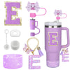 8PCS Accessories Set for Stanley Cup Purple 30oz 40oz tumbler Silicone Straw Topper Cover Cap Boot Handle Charm Initials Sticker