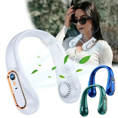 ArcticFlow™ 3000mAh Bladeless Neck Fan – Hands-Free Cooling, 5-Speed Turbo Wind, Whisper-Quiet, USB Rechargeable