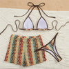 2026 Color Knitted Striped Swimwear Halter String Triangle Bikinis Sets 3 Pieces Shorts Bottom Micro Thong Sexy Swimsuit Women
