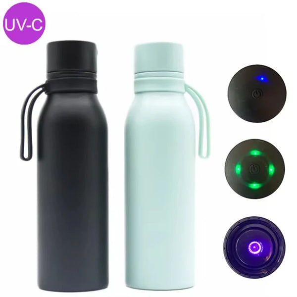 UV-C Purification Water Bottle Outdoor Smart Insulated Stainless Steel Cup for Auto Clean Keep Hot Cold Gym Running Cycling