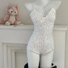 Women Sexy  Floral Print Bodysuit Lace Trim Sleeveless Slim Fit Leotard Summer Jumpsuit Romper Sexy Underwear Nightwear Lingerie