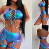 Electric Syllable Split Set Sexy Hollow Tank Top Laser Gold Plated Leg Ring Shorts Two Piece Bikini Set Suspenders Backless 8384